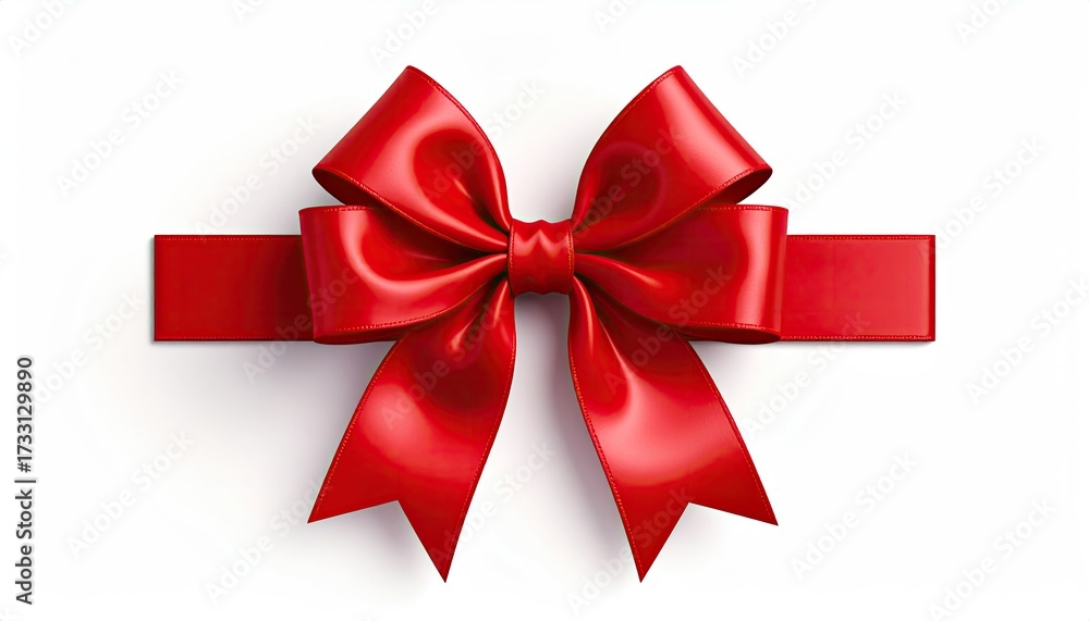 Fototapeta premium A glossy red bow, neatly tied, set against a clean white background