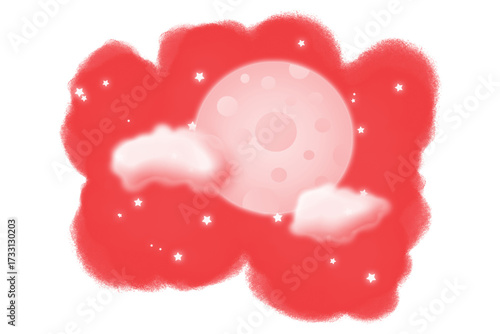 Abstract red blob with dark center and speckles isolated on transparent background
