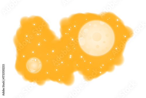 Abstract amorphous orange shape with two dark circular inclusions and speckled texture isolated on transparent background