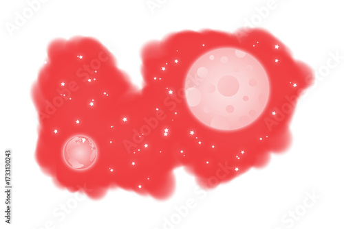 Abstract red organic shape with dark circular inclusions isolated on transparent background