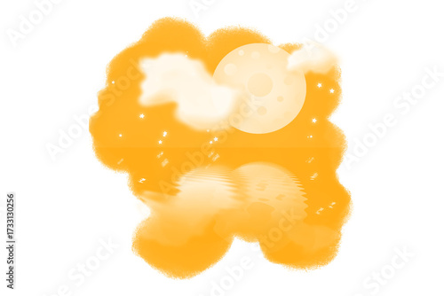 Abstract organic amorphous blob shape with dark and light yellow gradients isolated on transparent background