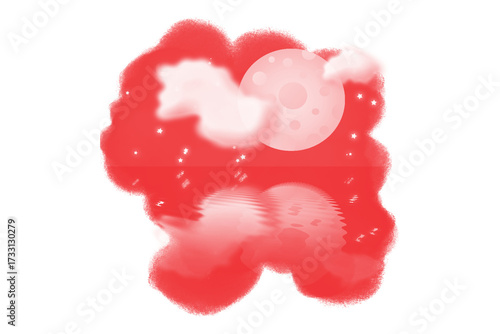 Abstract red organic shape with dark accents isolated on transparent background