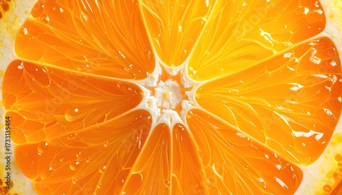 Dramatic Close Up of a Vibrant Orange Fruit Center Slice with White Pulp and Geometric Pattern