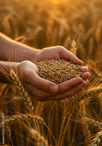 [Generative AI] 황금빛 밀밭 속 농부의 손에 담긴 밀 씨앗