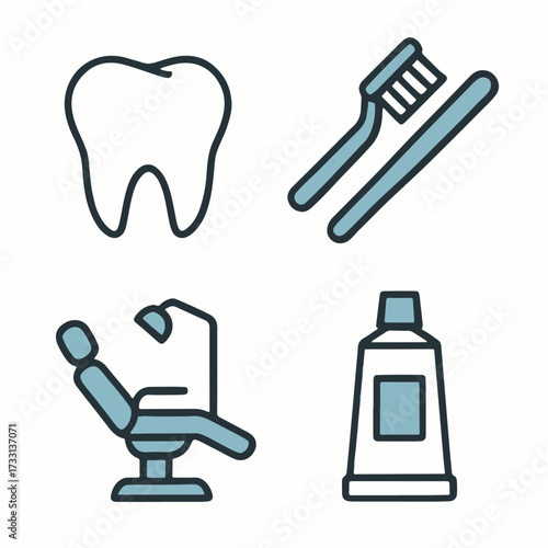 Modern 4-icon set for dental care vector graphic illustration
