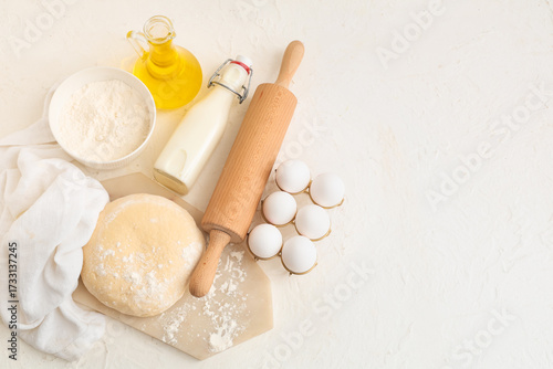 Wooden rolling pin, dough a...