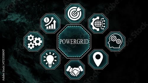 Animated powergrid concept visualization representing business and technological growth