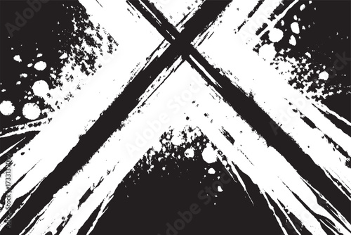 Abstract X Mark Black White Grunge Brushstrokes and Paint Splatters