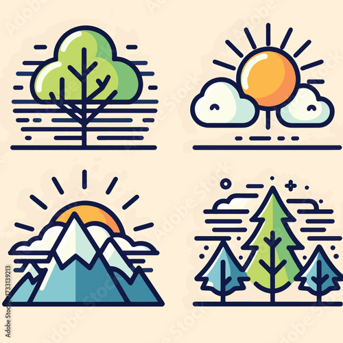 nature icons set vector graphic illustration