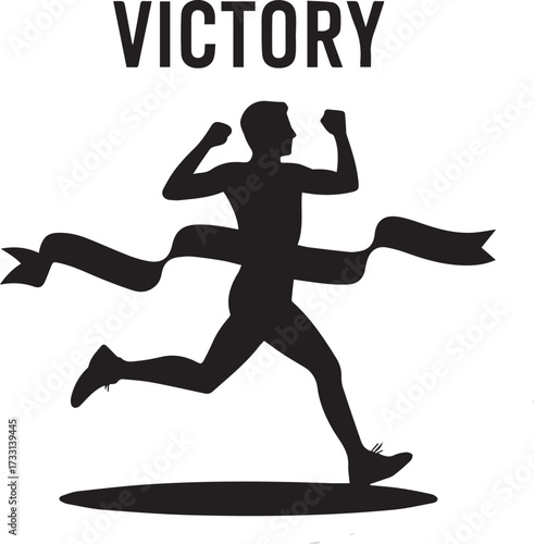 Runner Silhouette Crossing Finish Line with Victory Pose