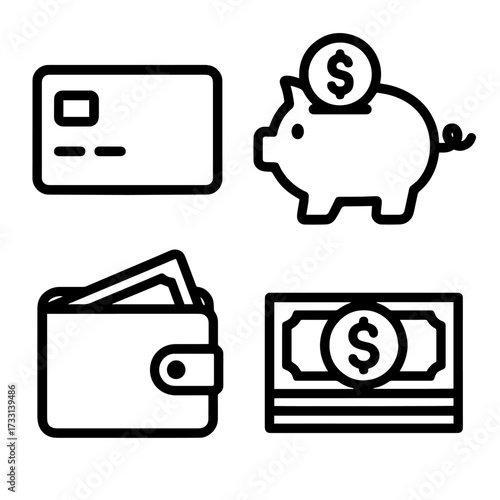 Bold outlined 4 finance icons vector graphic illustration