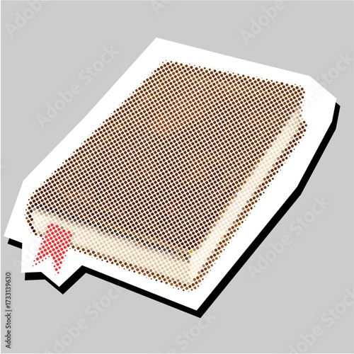 Book halftone dotted collage element pointillize in paper torn icon vector. A striking design for education, literature, and vintage themes.