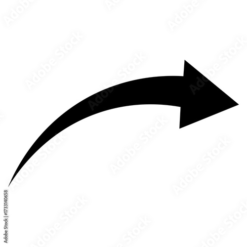 Vector art of curved black arrow pointing right for graphic design