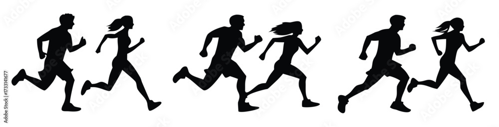 Obraz premium Silhouette of running person PNG in side view athletic motion