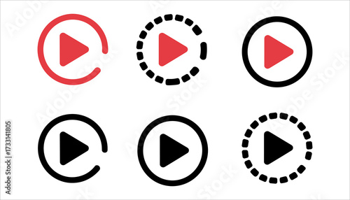 Play Button Icon Set Vector for Media and Video Control, Multimedia Play Symbol Vector for Music and Streaming Apps, Video Player Play Button Vector Icons for Interface Design.