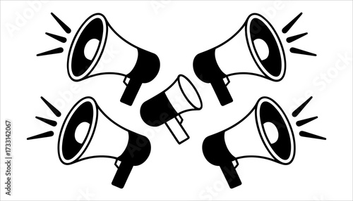 Megaphone Loudspeaker Icon Vector Announcement Symbol Illustration, Bullhorn Speaker Vector Alert Communication Promotion Icon, Megaphone Vector Sound Amplifier Announcement Marketing Design.