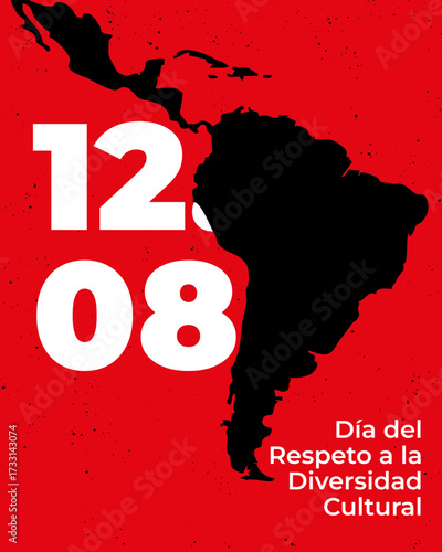 12 de Octubre Día de la diversidad cultural mapa de américa del Sur con fondo rojo vectorial editable