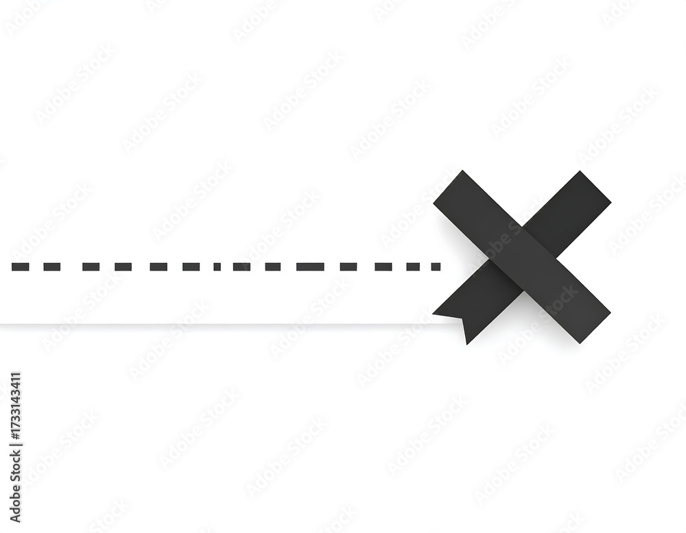 Fototapeta premium Dashed line cut and sealed with a black cross
