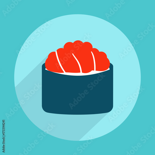 Sushi with roe on a light blue background.