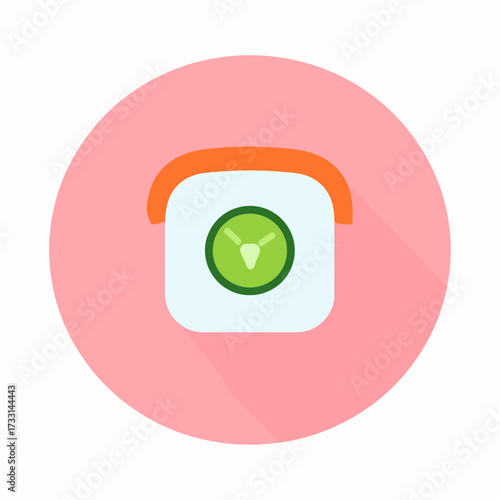 Sushi icon with cucumber on pink background.