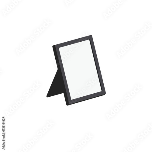 Simple black tabletop frame with blank white display stand for information or presentation mockup
