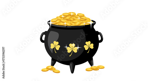 A pot brimming with golden coins and shamrocks symbols of good luck and prosperity.