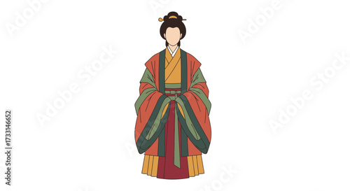 Traditional Chinese Hanfu Dress Illustration. Ancient Asian Fashion and Cultural Attire.