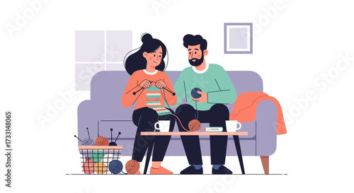 Couple Relaxing Together on Sofa at Home.