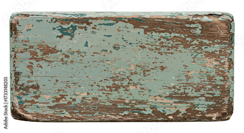 Distressed Wood Block with Faded Green Paint and Weathered Texture.