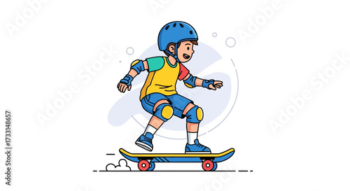 Young skateboarder in action wearing protective gear.