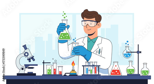 Scientist Performing Chemistry Experiment in Laboratory. Research and Development Concept.