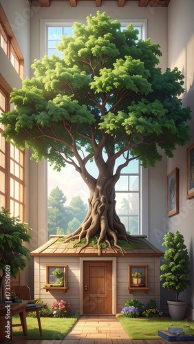 Giant tree in a cozy house