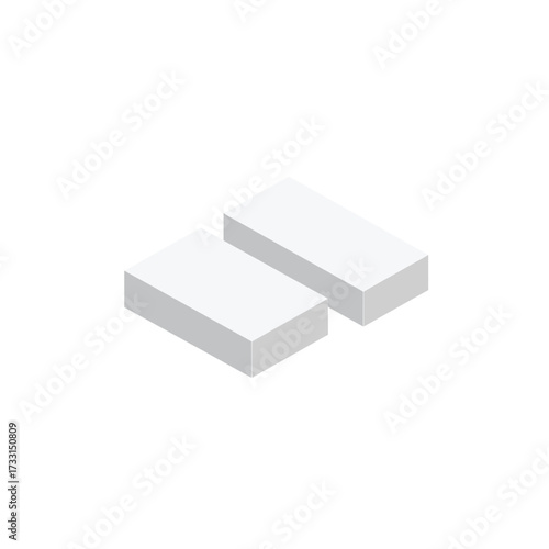 Clean white rectangular blocks arranged in a minimalist isometric design on a bright plain background illustration.