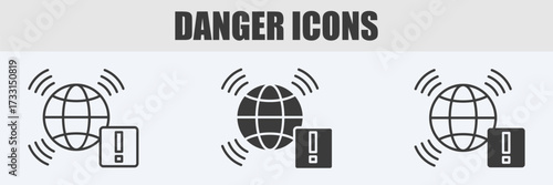 Danger Icon Set Vector Illustration in Outline, Glyph, and Mixed