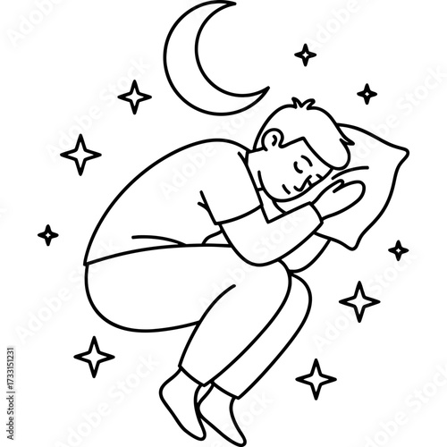 Dreamy Slumber A Man Sleeping Peacefully Under the Moon and Stars