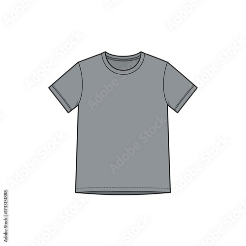 Plain grey short sleeve t-shirt vector illustration template for fashion design and apparel mockup creation.