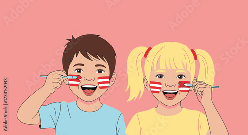 Two children brushing their teeth with toothbrushes.