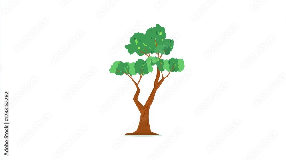 Obraz premium Illustration of a tree with green leaves and a brown trunk on a white background.