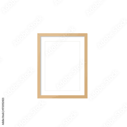 Empty light brown wooden picture frame with blank white mat board for art or photo display.