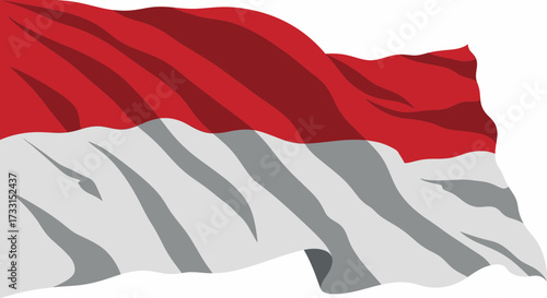 Waving Indonesian Flag. Dynamic Red and White National Symbol. Patriotic Banner Illustration on White Background.