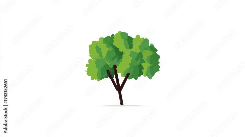Obraz premium A simple stylized illustration of a green tree with a brown trunk isolated on a white background.