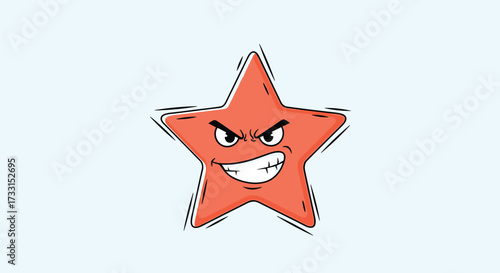 An angry orange star character with a mischievous grin on a light blue background.