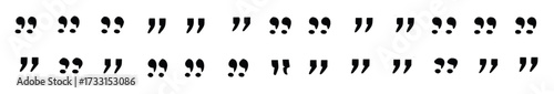 Quote marks and speech bubble icon set with black quotation symbols and inverted commas for design use 