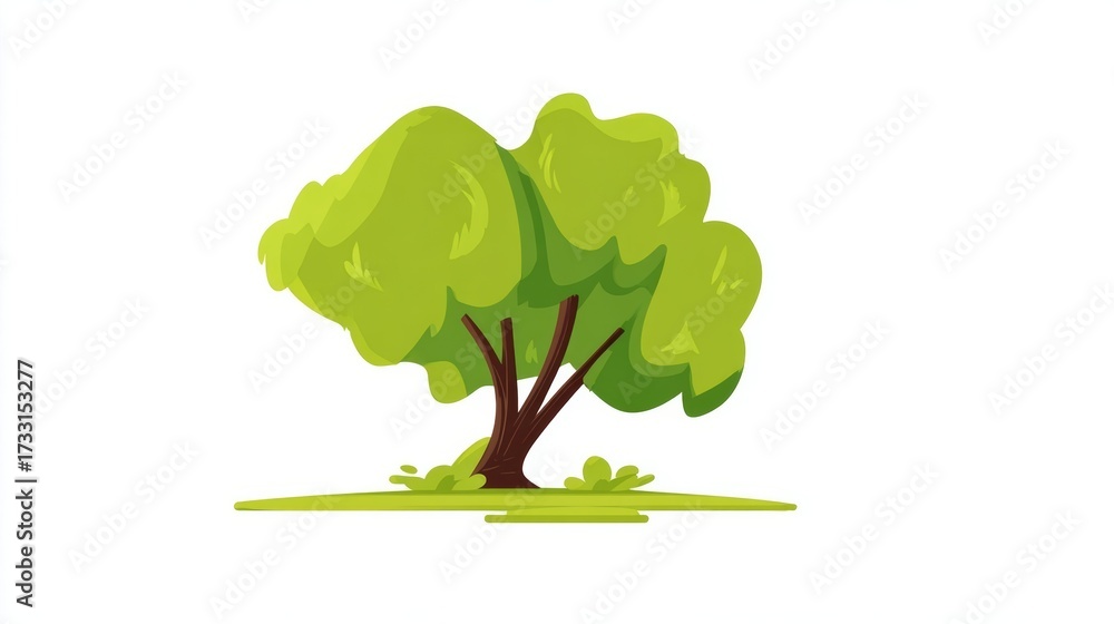Obraz premium Illustration of a tree with green leaves and a brown trunk on a white background.