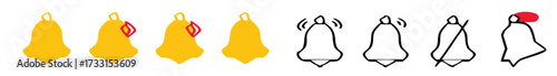 Notification bell icon set PNG with alert badge, ringing animation, and modern notification, bell, alert, icon, UI, badge, ringing, sound, alerting, redesign for apps and websites, vector illustration