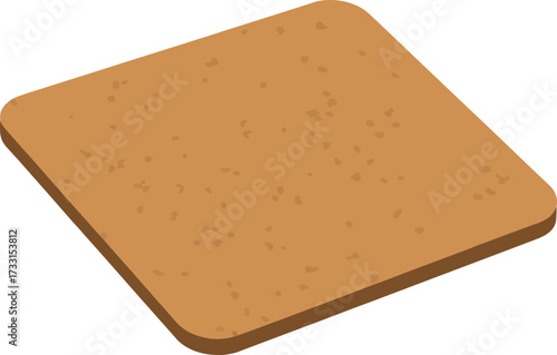 Deliciously simple flat isometric illustration of a square brown cookie with subtle details and texture.