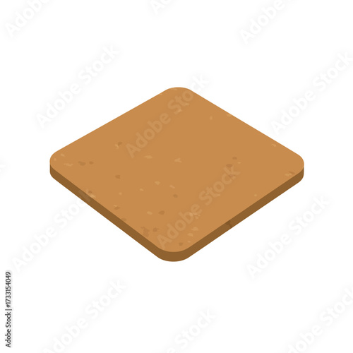 Delicious plain brown isometric cookie or square biscuit, a tasty baked food snack with a simple design