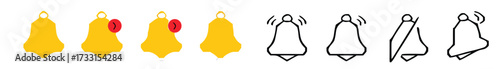 Notification bell icon set PNG with alert badge, ringing animation, and modern notification, bell, alert, icon, UI, badge, ringing, sound, alerting, redesign for apps and websites, vector illustration