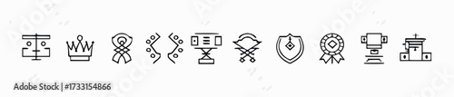 Awards icon set with trophy, medal, badge, ribbon, certificate, winner cup, star award, crown, flat vector illustration 