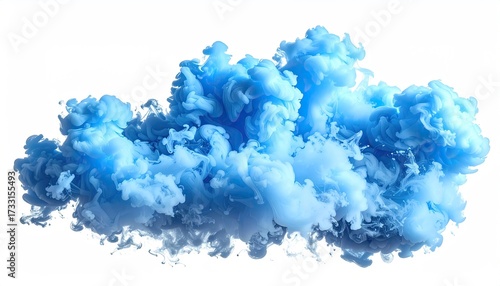 A swirling plume of blue smoke or fluid against a clean white backdrop